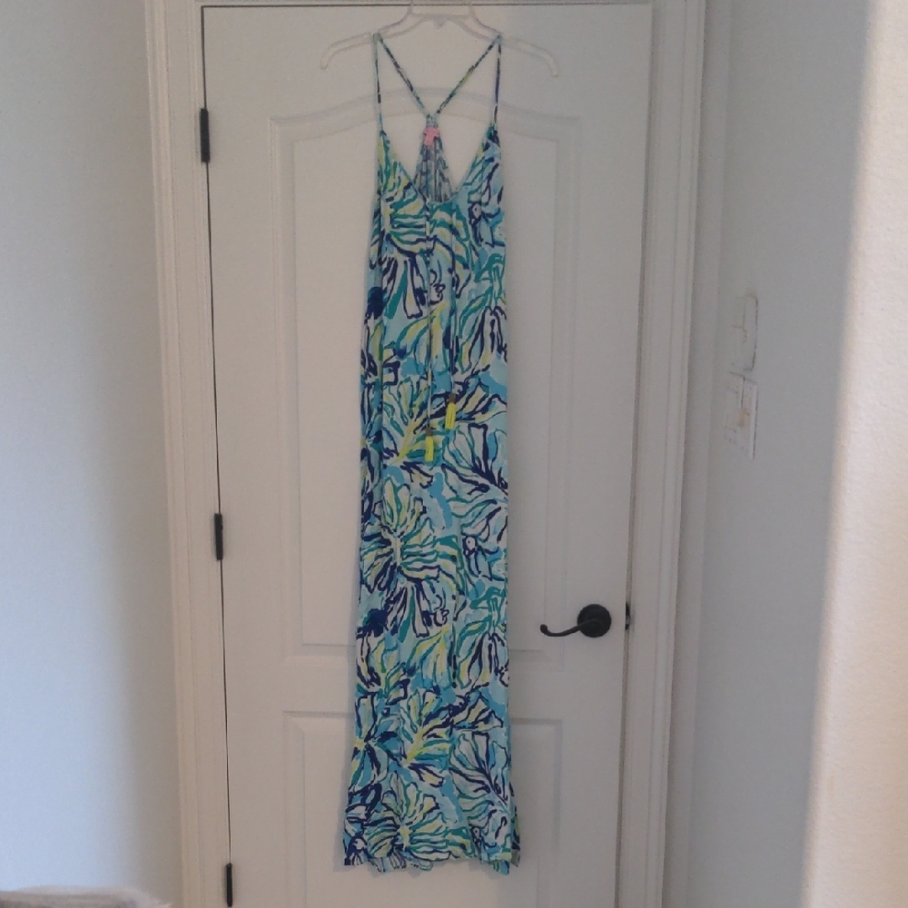 Lilly Pulitzer Blue and Green Maxi Dress